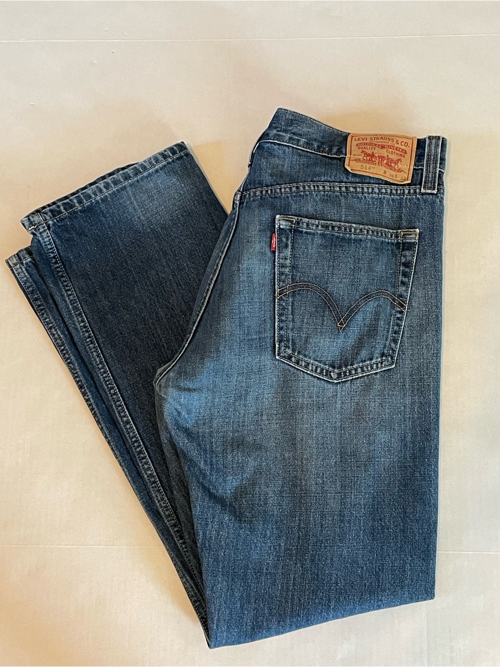 Levi's 514 Slim Straight Jeans Blue Denim Mens W36 L32 Fade Wash